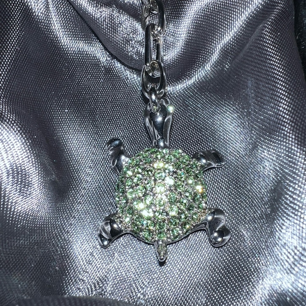 Argento SC Crystal Embellished Green Turtle Key Ring/Purse Charm NIB